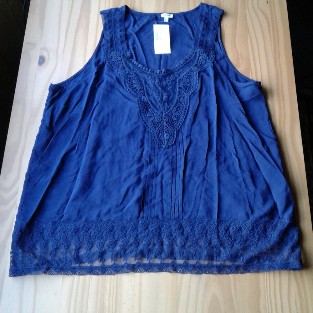 Blue Cotton & Lace Tank Top
